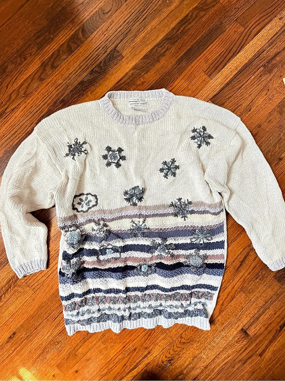 Vintage Jennifer Reed Hand Knit Textured Sweater Size L Ramie Cotton
